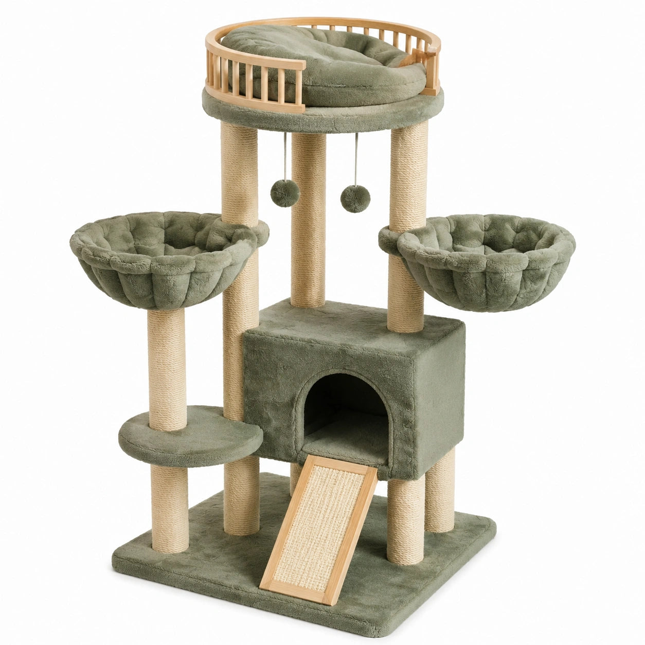 Árbol para gatos de tela de peluche y cuerda de sisal verde 140 cm