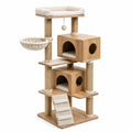 Árbol para gatos de madera con plataformas y casas de poliéster beige 120 cm