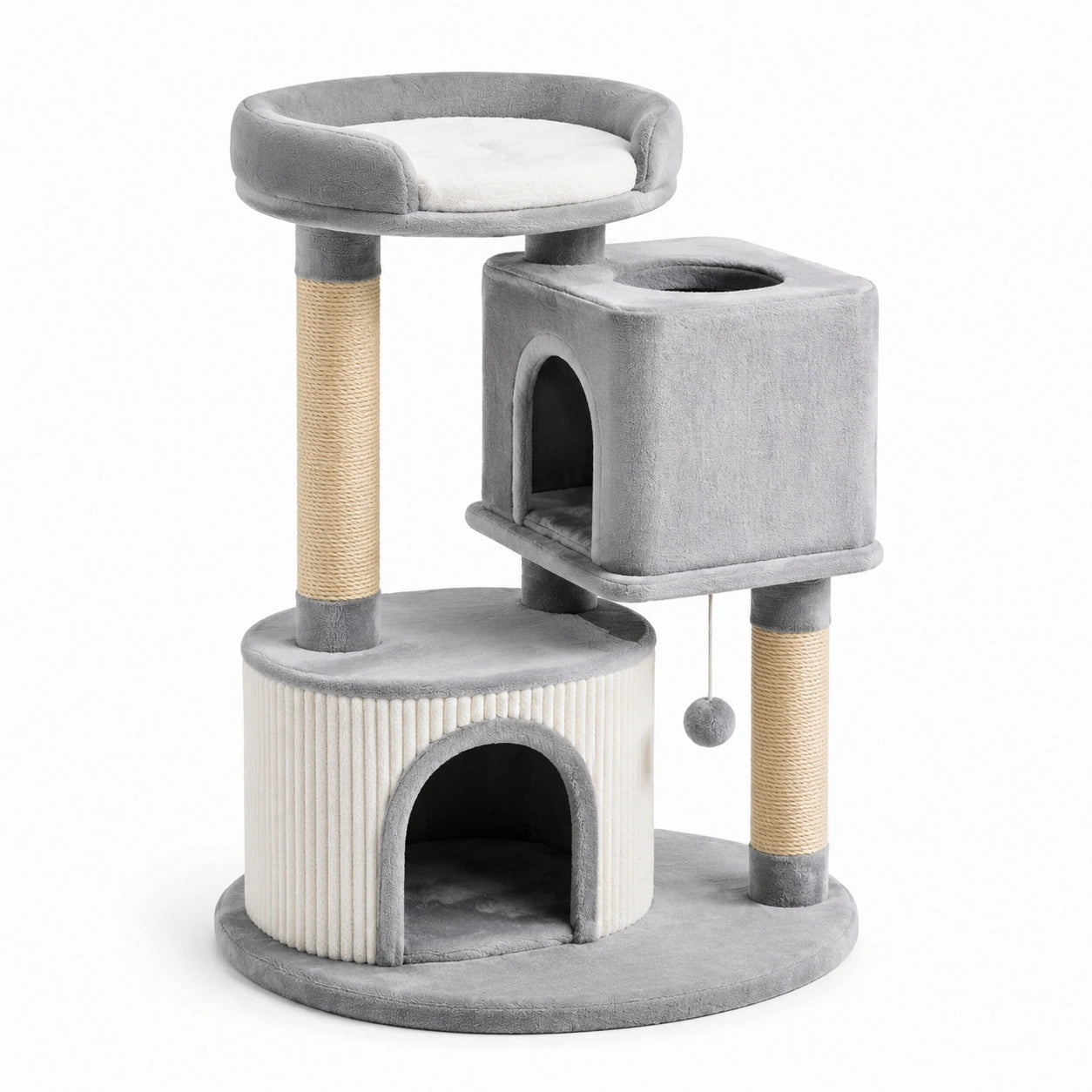 Árbol para gatos de MDF con terciopelo y sisal gris 47x47x82 cm