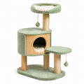 Árbol para gatos con plataforma de madera y tela de poliéster verde