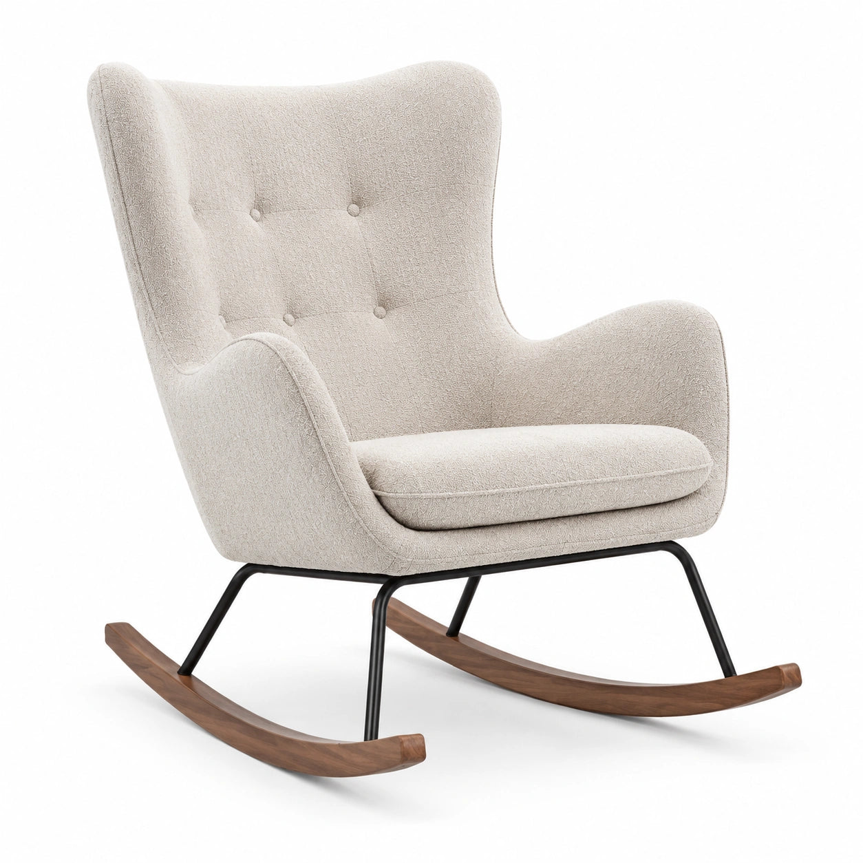 Mecedora de tela con estructura de metal y base de madera