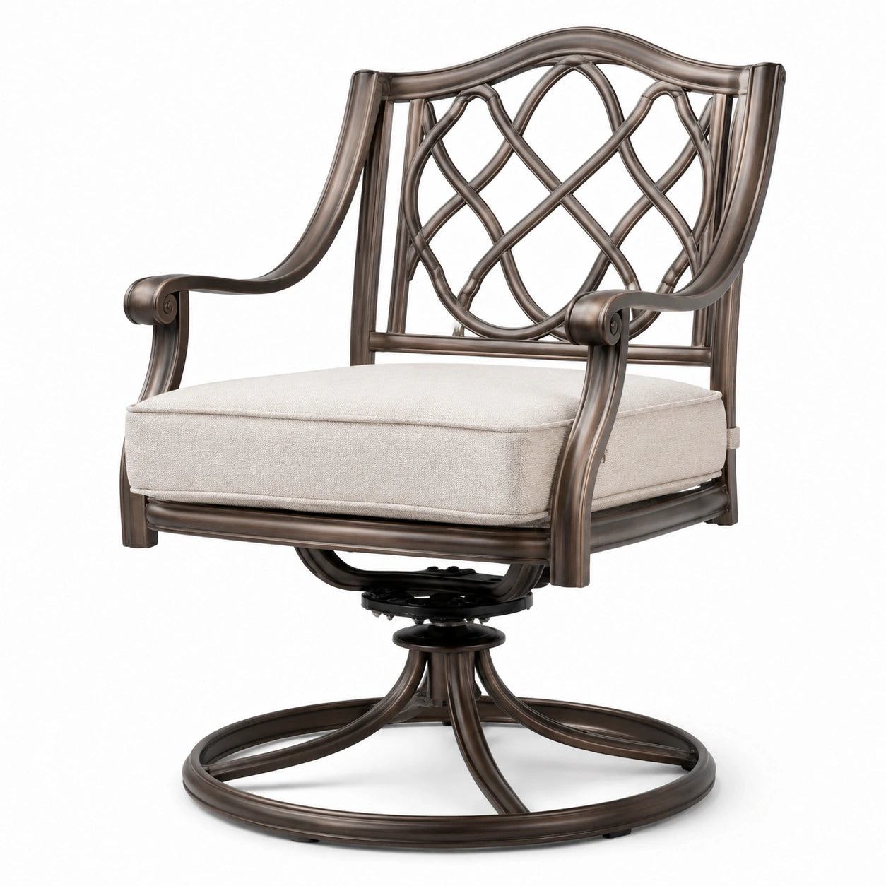 Silla giratoria de metal bronce con cojín beige