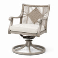Silla giratoria de madera con cuerda tejida y cojín de poliéster beige
