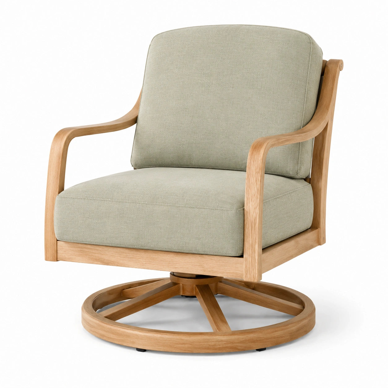 Silla giratoria de madera con cojín tapizado en poliéster verde