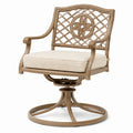 Silla giratoria de aluminio con ratán sintético marrón y cojín beige