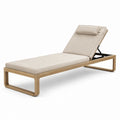 Tumbona de madera de teca y tela beige ajustable 200 cm