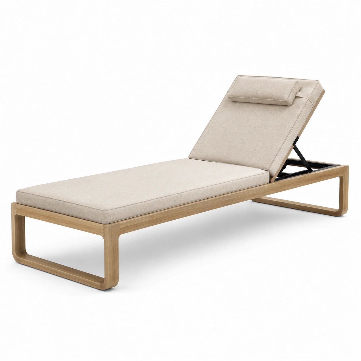 Tumbona de madera de teca y tela beige ajustable 200 cm