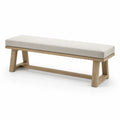 Banco con tapizado de poliéster beige y estructura de madera de roble