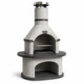 Barbacoa de piedra para exteriores con chimenea y rejilla de acero
