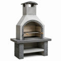 Barbacoa de piedra refractaria gris con chimenea