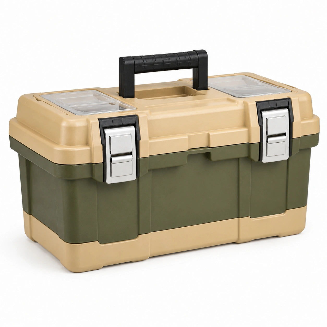 Caja de herramientas de plástico ABS verde y beige