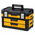 Caja de herramientas de plástico negro y amarillo con cajones