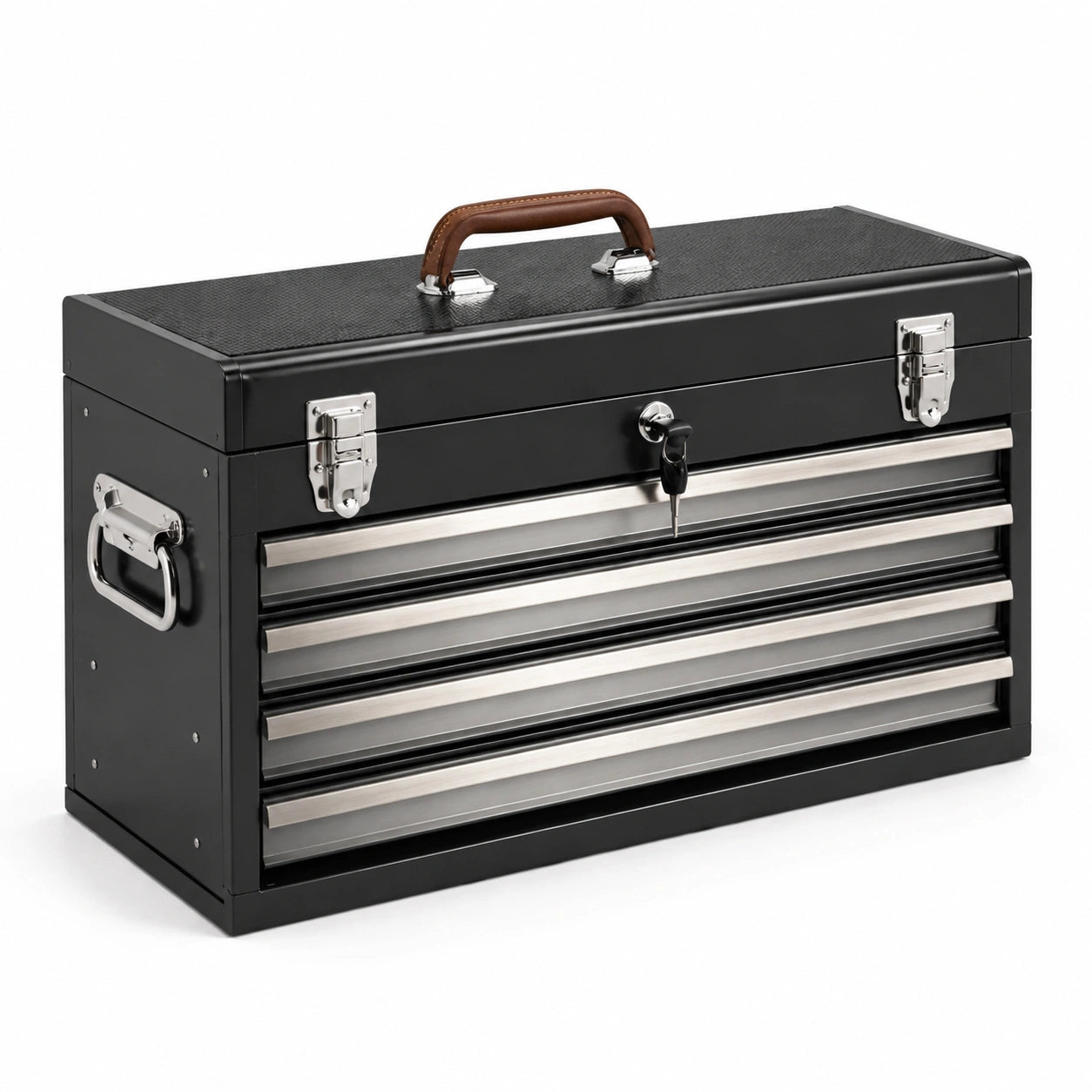 Caja de herramientas de acero negro con 5 cajones y cerradura