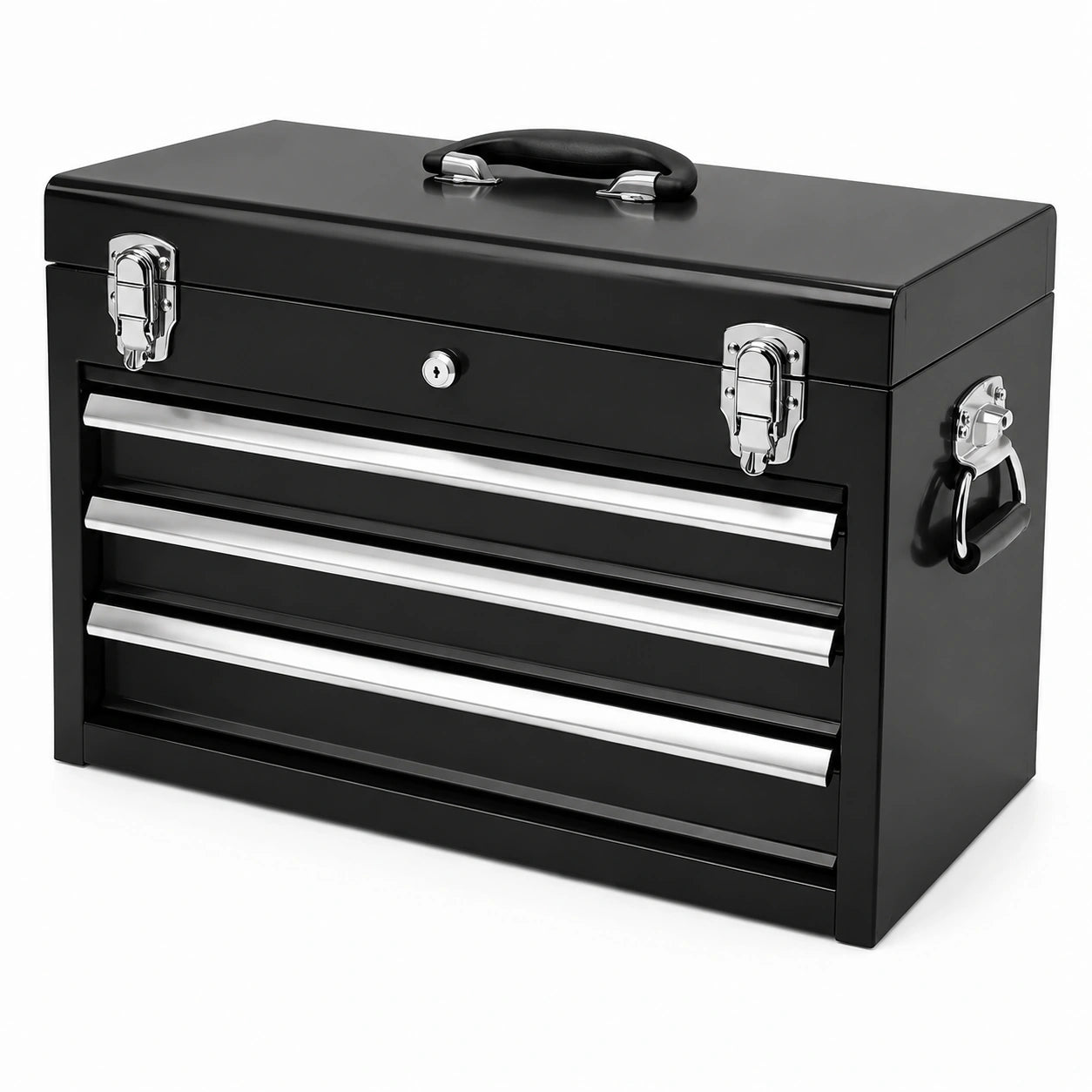 Caja de herramientas de acero con 4 cajones y cerradura negra