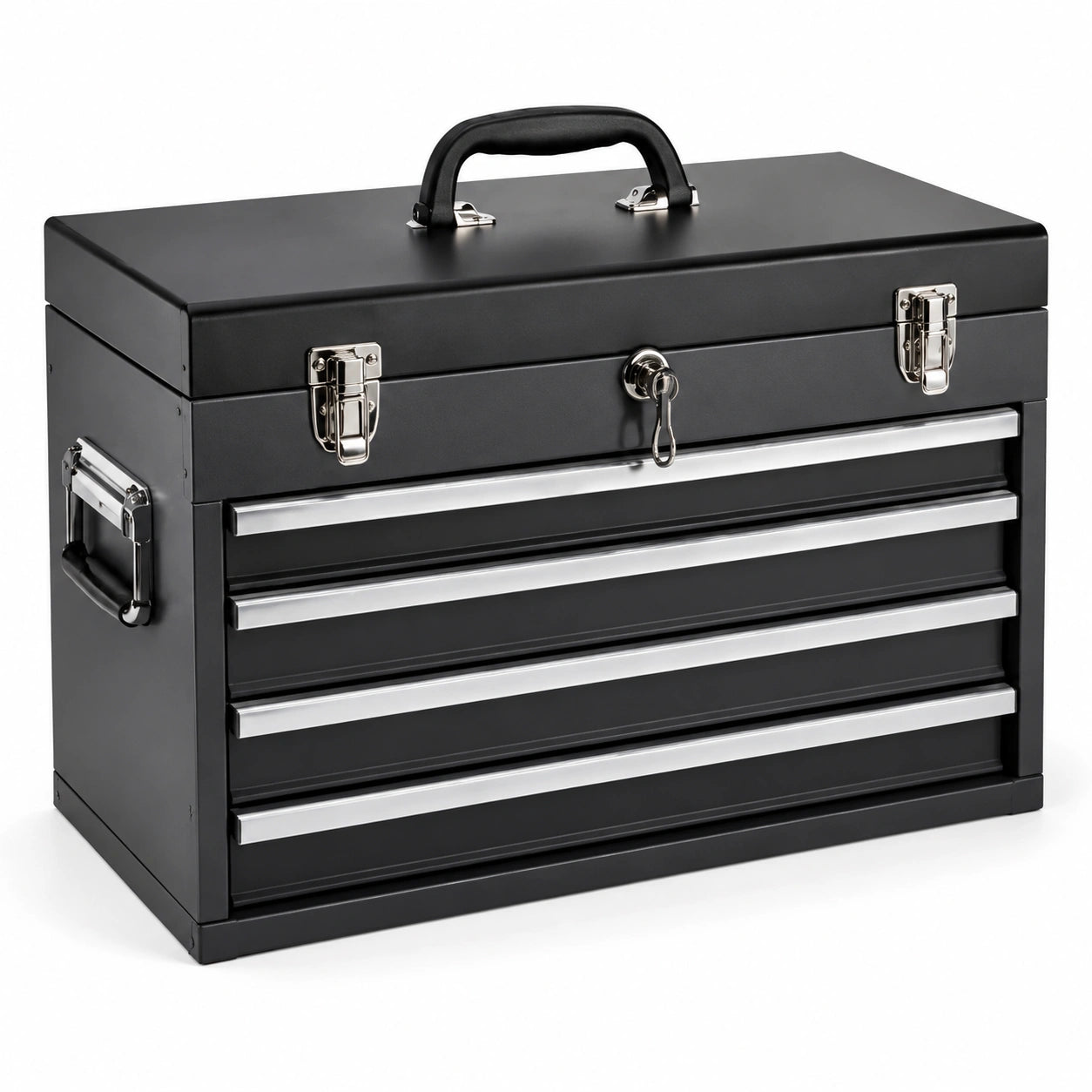 Caja de herramientas de acero con 4 cajones y cerradura 52x22x30 cm negra