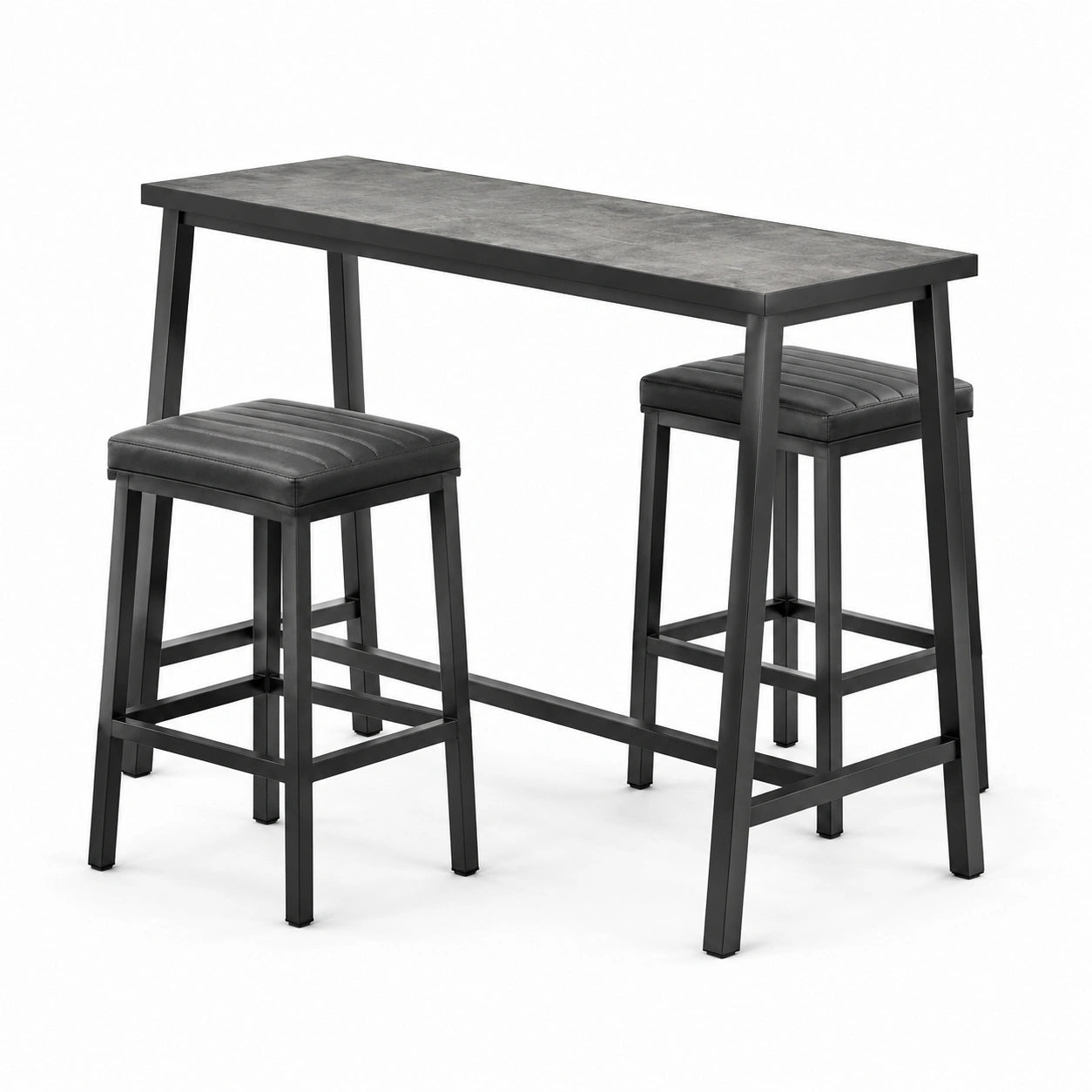 Conjunto de bar con mesa de metal y 2 taburetes de cuero sintético