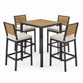 Conjunto de bar de madera y metal con mesa y 4 taburetes marrón y negro