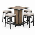 Conjunto de bar con mesa de acero y taburetes beige